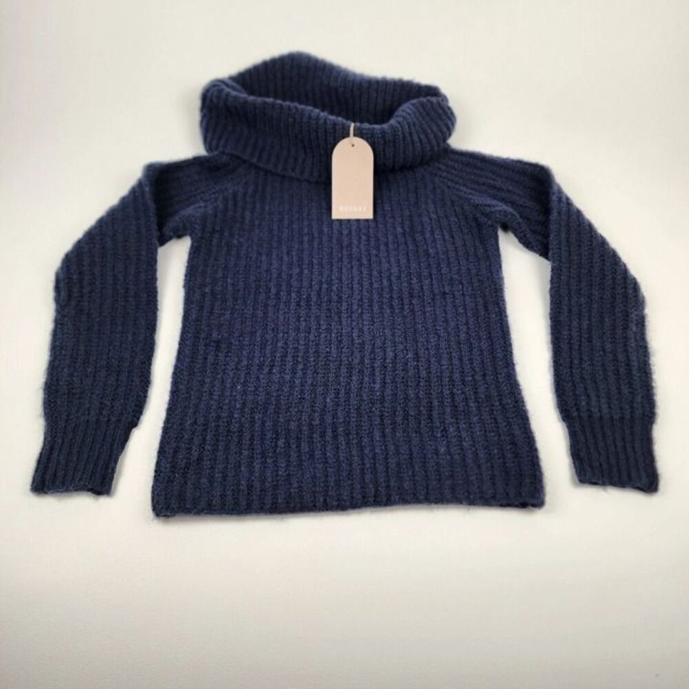 Meshki Alicia Off Shoulder Knit Sweater Navy Chunky XS Ribbed NWT